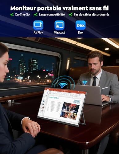 MAGICRAVEN Wireless Portable Screen, Wireless Monitor Portable 18.5" 1080P Portable Screen PC Laptop Built-in Speakers, USB C HDMI Screen for Laptop/PC/Mac/Gaming - AirPlay/Miracast