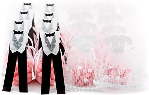 Pardao Bride & Groom Wedding Favor Bags - Thank You Gifts, 24 pcs (White Silver Black)