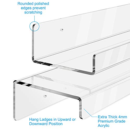NEARPOW Acrylic Floating Wall Ledge Shelf, Set of 3 15 inches Clear Shelves for Bathroom, Kitchen Storage, Living Room, Office and Library for Kids, Extra Strong and Easy to Wall Mount - Thumbnail 3