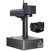 Monport 60W Fiber Laser Engraver＆Rotary Axis, LightBurn Compatible Fiber Laser Marking Machine with 5.9"x5.9" Workbed Red Dot Pointer 100000 Hour Lifespan, Metal Marking Machine