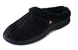 J. Fiallo Mens Stiched Faux Suade, Fleece Lined Clog Slippers (Black)M