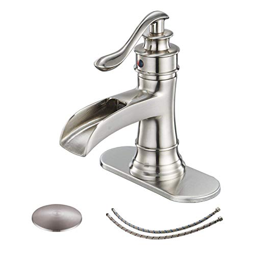 BWE Bathroom Faucet Brushed Nickel Waterfall Single Hole Matching Pop