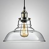 Arvidsson Vintage Hanging Lamp, INDUSTRIAL Pendant Light, CLEAN Clear Glass Shade, 100% Brass Brushed Antique Socket, Pretty Cool Fabric Cord, SIMPLE Dining Room Light, UL Standard, ETL Qualified