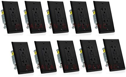 Paladin 20A GFCI GFI Receptacle Outlet w/ Wallplate &amp; LED Indicator - UL Certified, Black, 20 Amp 125v (10 Pack)