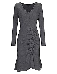 Vestido ajustado acanalado con volantes y manga larga con cuello en V de KILIG para mujer