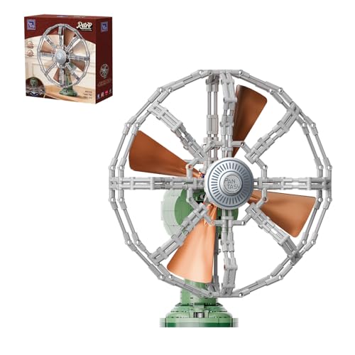PANTASY Vintage Desk Fan Building Set, Mechanical Oscillating Motorized Brick Fan, Retro Green Desk Decoration Object Collectible for Adults