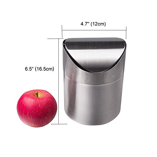 LOVEINUSA Mini Table Trash Can Recycling Brushed Stainless Steel Wave Cover Counter Top Garbage Bin
