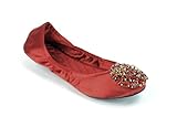 Nine West Women's Celsey Round Toe Ballet Flats in Red Satin Size 7