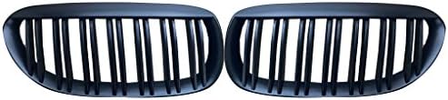 Ruiboury 1 Pair Matte Black ABS Chrome Inserts Mesh For BMW E63 grill Grille Trim Cover for BMW E63 2004-2010