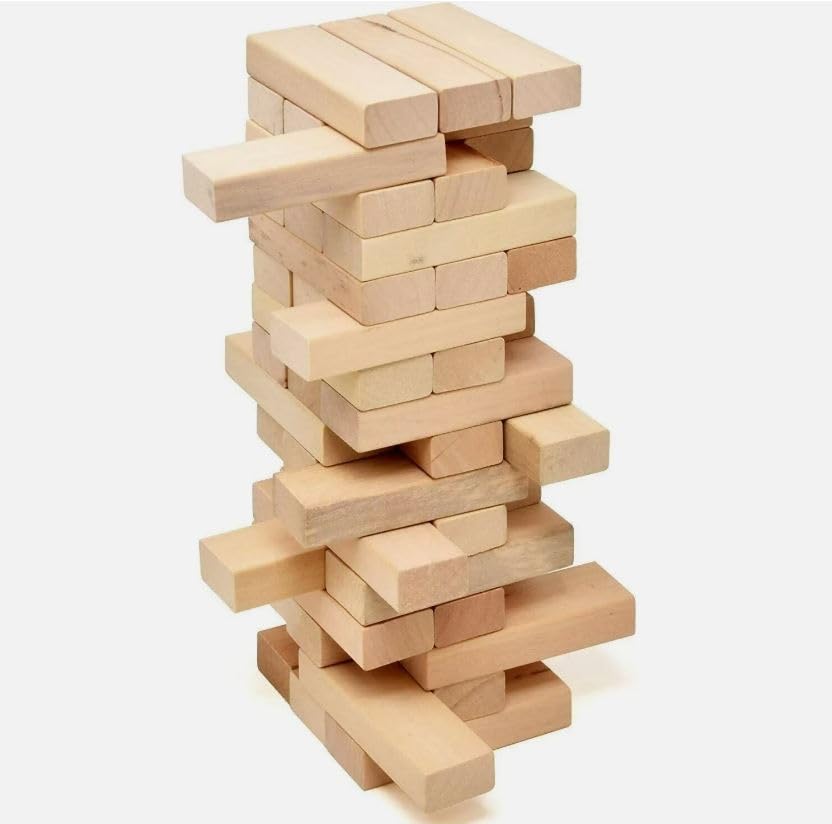 Kandall Wooden Tumbling Tower Blocks (Plain) - Stacking Fun for All Ages, Wood Building Game