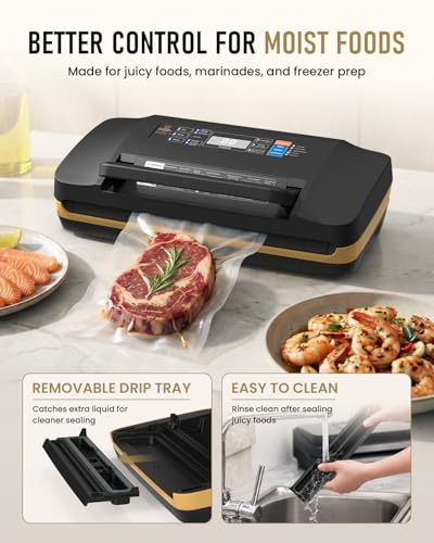 Commercial Vacuum Sealer Machine,95KPa Food Vacuum Sealer Machine,18-in-1 Scelleuse Sous Vide with Double Heat Seal, Dry Moist Damp Modes, Built-in Cutter & Roll Storage,Easy-Lock Handle for Sous Vide