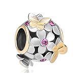 LuckyJewelry Butterfly Pink Flower Charms for Charm Bracelets