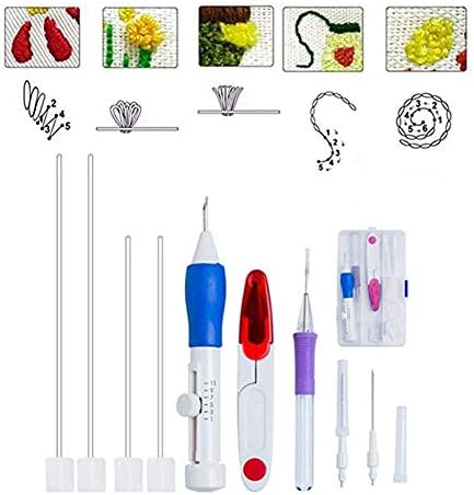 AROYEL Magic Embroidery Pen Punch Needle Full Set, Embroidery Pen Set,Embroidery Patterns Craft Tool Including 50 Color Threads for DIY Sewing Cross Stitching and Knitting Sewing Tool (B)