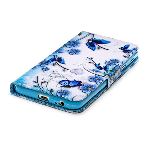 Herzzer Strap Leather Case for Galaxy A6 Plus 2018,Flip Portable Carrying Case for Galaxy A6 Plus 2018, Premium Stylish Blue Butterflies Printed Foldable Folio Pu Leather Stand Cover