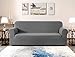 CHUN YI Stretch Oversized Sofa Slipcover 1 Piece Couch Cover, 4 Seater Settee Coat Soft with Elastic Bottom, Checks Spandex Jacquard Fabric, X-Large, Light Gray