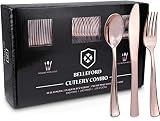 Rose Gold Silverware Plastic Forks and Knives and Spoons Utensil Set [300 Pieces] Disposable Cutlery Party Decorations Supplies - Flatware Utensils for Parties, Birthday Paper Plates & Wedding Napkins