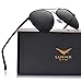 LUENX Men Women Aviator Sunglasses Polarized Non-Mirror Black Lens Black Metal Frame with Accessories UV 400 Protection 60MM