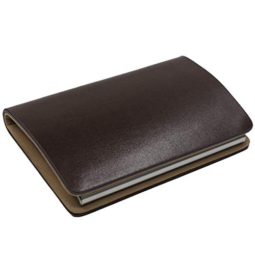 SOLEADER Slim Business Name Card Case for Men, Brown Genuine Leather Business Card Holder - with Gift Box - Gifts for Men (Brown-No Engravement)