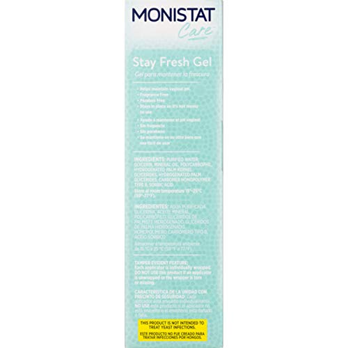 Monistat Stay Fresh Gel, Odor Eliminating Gel for Feminine Care, Fragrance Free Vaginal Gel, Prefilled Applicators, 4 Count