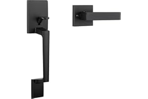 Haidms Matte Black Front Door Handle, Single Cylinder Exterior Door Entry Handle with Door Lever, Reversible for Right and Le