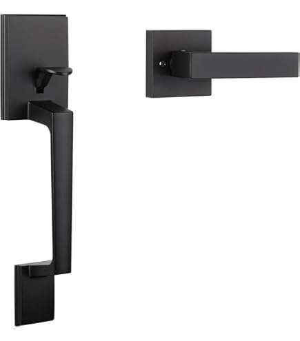 AEEKEL Black Front Door Handle No Lock, Exterior Entry Door Handle