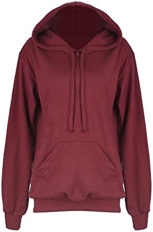 J Style Women Basic Solid Color Hoodie T-shirt Tops_Burgundy_L