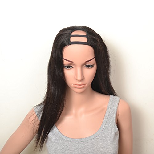 Bd) U Part Wig 100% Human Hair Straight Natural Color, 16 inches.