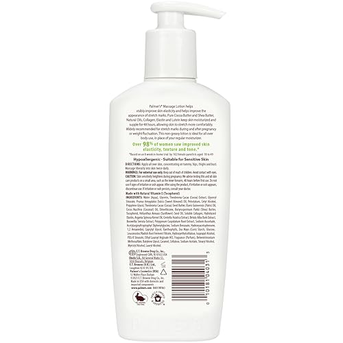 PALMER’S COCOA BUTTER FORMULA MASSAGE LOTION FOR STRETCH MARKS, PREGNANCY SKIN CARE, BELLY CREAM WITH COLLAGEN, ELASTIN, ARGAN OIL AND SHEA BUTTER, 8.5 OUNCES