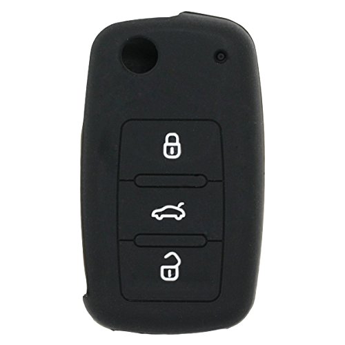 BROVACS Silicone Cover Protector Case Holder Skin Jacket Compatible with VOLKSWAGEN PASSAT SKODA SEAT 3 Button Flip Remote Key Fob CV2801 Black