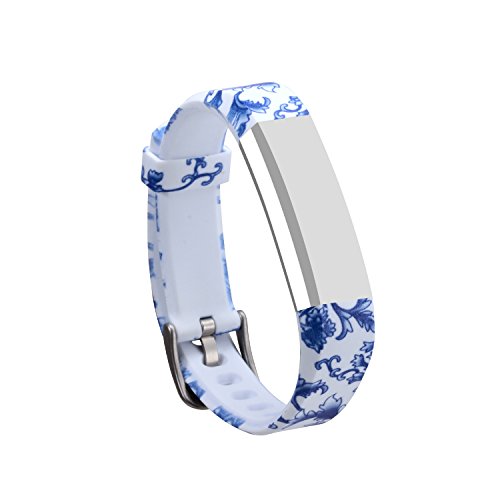I-SMILE Newest Replacement Wristband With Secure Clasps for Fitbit Alta Only(No tracker, Replacement Bands Only) (Blue and White porcelain)
