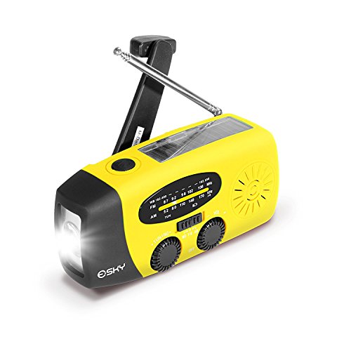 Esky Solar Hand Crank Self Powered Emergency Radio with LED Flashlight and 1000mAh Power Bank Smart Phone Charger with Cables for Travel, Camping or Emergency (Yellow) Esky Solar Hand Crank Self Powered Emergency Radio with LED Flashlight and 1000mAh Power Bank Smart Phone Charger with Cables for Travel, Camping or Emergency (Yellow)
