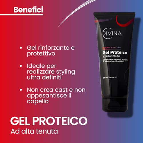 Protein Gel for Wavy Curly Hair Afro Natural&Amazing by DIVINA BLK with Plant Protein, Natural Organic Oat Extracts and Goji Berries (200ml)