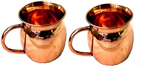 Visvabhavanah Solid Copper Cups , Old Fashion Smooth Moscow Mule Mug Copper Moscow Mule Mugs Copper Handle With Flat Lip 16 Oz Copper Moscow Mule Mugs (2)