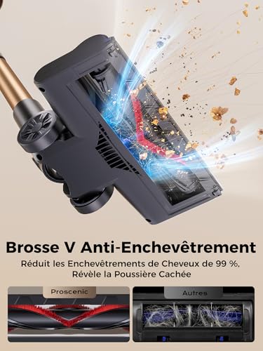 Proscenic P11 Ultra+ Cordless Vacuum Cleaner, 50 KPa 50 Mins 500 W Powerful Cordless Vacuum Cleaner, Anti-Tangle Brush, Lightweight Telescopic Vacuum Cleaner for Carpets, Animal Hair, Hard Floor and