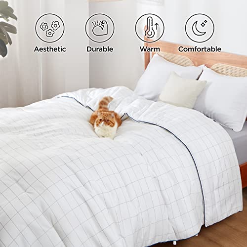 Bedsure White Comforter Queen Down Alternative Grid Comforter, 300 GSM