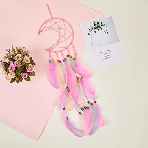 image for Beinou Feather Dream Catchers Half Circle Moon Dreamcatchers Wood Bead