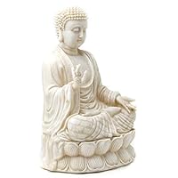 Bellaa 23279 Buddha Statues Blessing Sitting Meditating Antique White 12 Inch