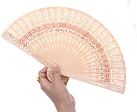 Polysun Flower Carved Chinese Sandalwood Wooden Openwork Folding Handheld Fan