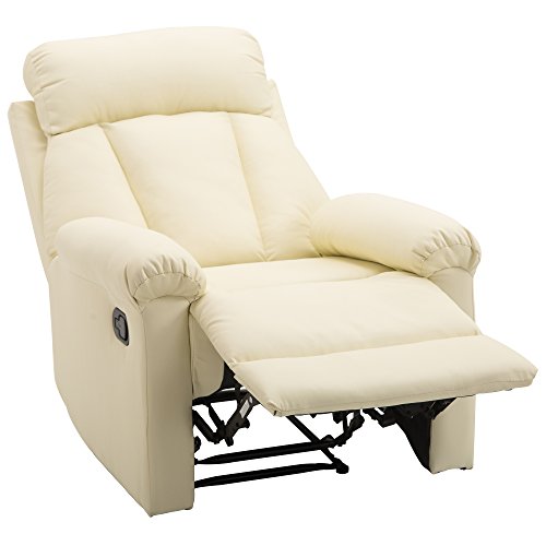 HOMCOM-Poltrona-Relax-Reclinabile-Imbottita-Ergonomica-con-Poggiapiedi-Ecopelle-80--97--107cm-Crema