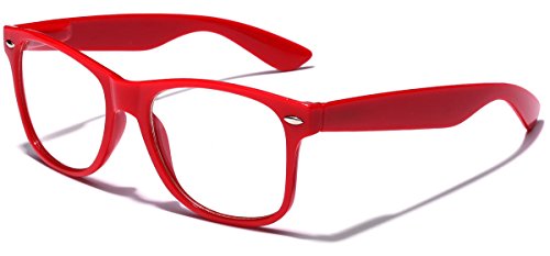 Iconic Square Horn Rimmed Clear Lens Retro Glasses (Red, 52)