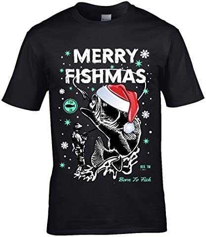Funny Premium Retro Christmas Santa Hat Merry Fishmas Fishing Mens Xmas T-Shirt Tshirt top