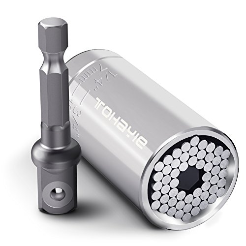Click Here to See More Images Universal Socket, ToHayie Magic Multi Function 7mm to 19mm (1/4-3/4inch) Socket Metric Wrench Power Drill Adapter Socket, Professional Repair Tools, Silver