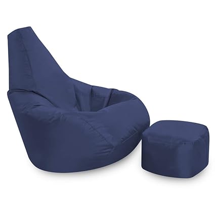 Bean Bag Bazaar High Back Chair And Footstool Combo Navy Blue