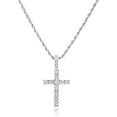 RIZILIA Statement Cross Necklace for Women, 1.5" Large Cross Pendant in 18K Gold Plated, Round Cut CZ [Simulated White Topaz] , 24" Long Rope Chain, Fashion Trendy Jewelry Gift Boxed for Birthday Anniversary