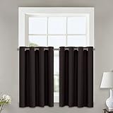 NICETOWN Kitchen Curtains Window Treatments - Eyelet Top Home Fashion Blackout Curtains Tailored Drapes (Toffee Brown, Double Piece, W52 x L24 + 1.2 inches Header)