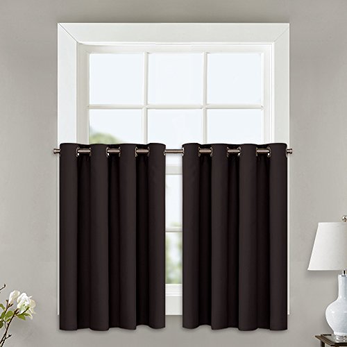 NICETOWN Kitchen Curtains Window Treatments - Eyelet Top Home Fashion Blackout Curtains Tailored Drapes (Toffee Brown, Double Piece, W52 x L24 + 1.2 inches Header)