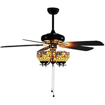 Makenier Vintage Tiffany Style Stained Glass 5 Light Red Dragonfly