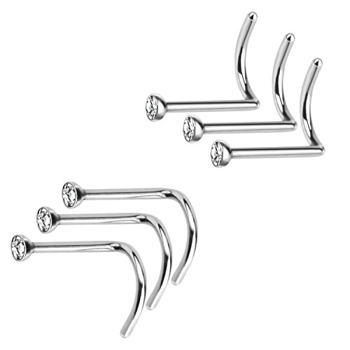 Rhinestone Stainless Steel Nose Ring Body Jewelry, 6 Count