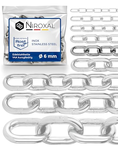 Edelstahlkette V4A A4 kurzgliedrig DIN 766 / DIN 5685 – 6 mm x 16 m – 1 Stück – für vielseitige Aufhängungen