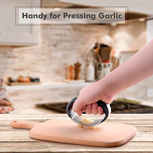 Funkprofi Garlic Press Rocker Stainless Steel Garlic Crusher Squeezer Slicer Mincer Chopper Kitchen Gadget with Handle Easy to Clean